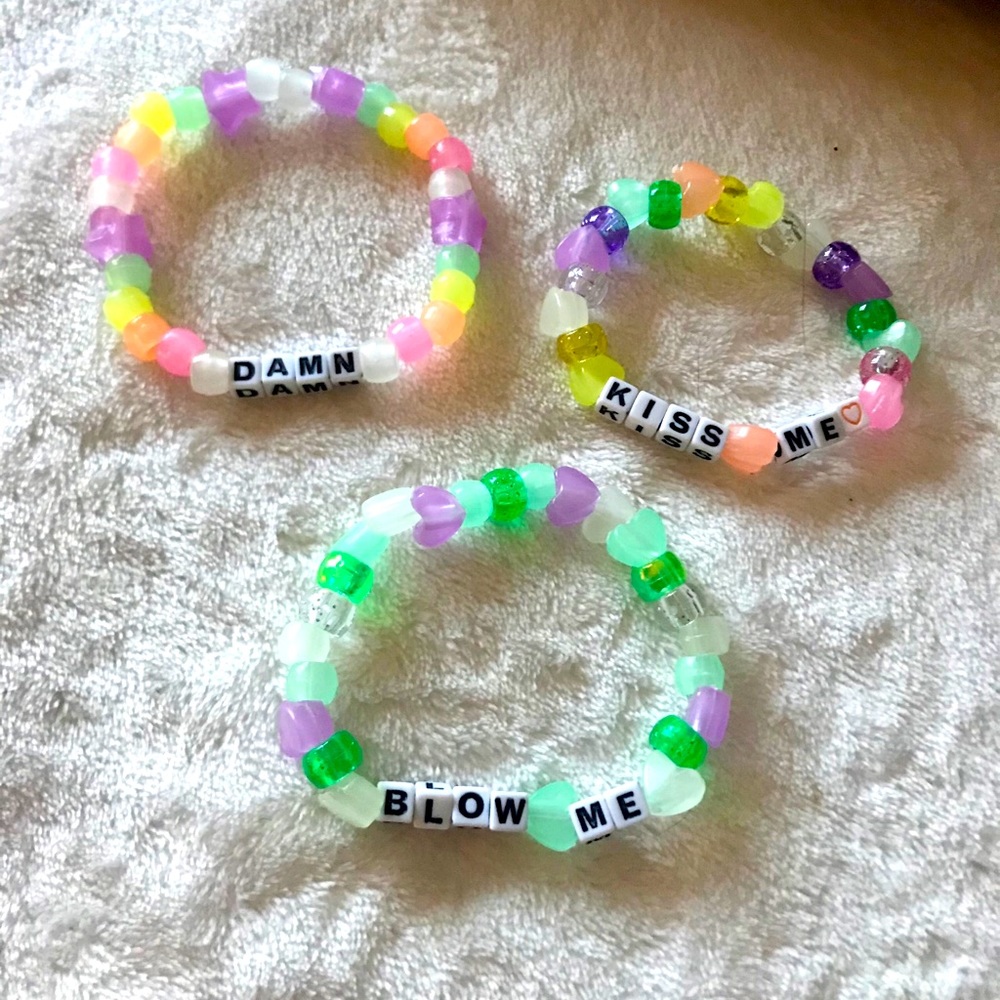 3-Pack Rave Kandi festival bracelets💚💛💜